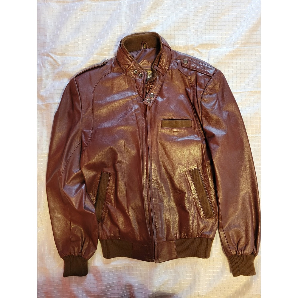 Foxrun Vintage Burgundy Leather Bomber Jacket Mens 38 Aviator Epaulettes